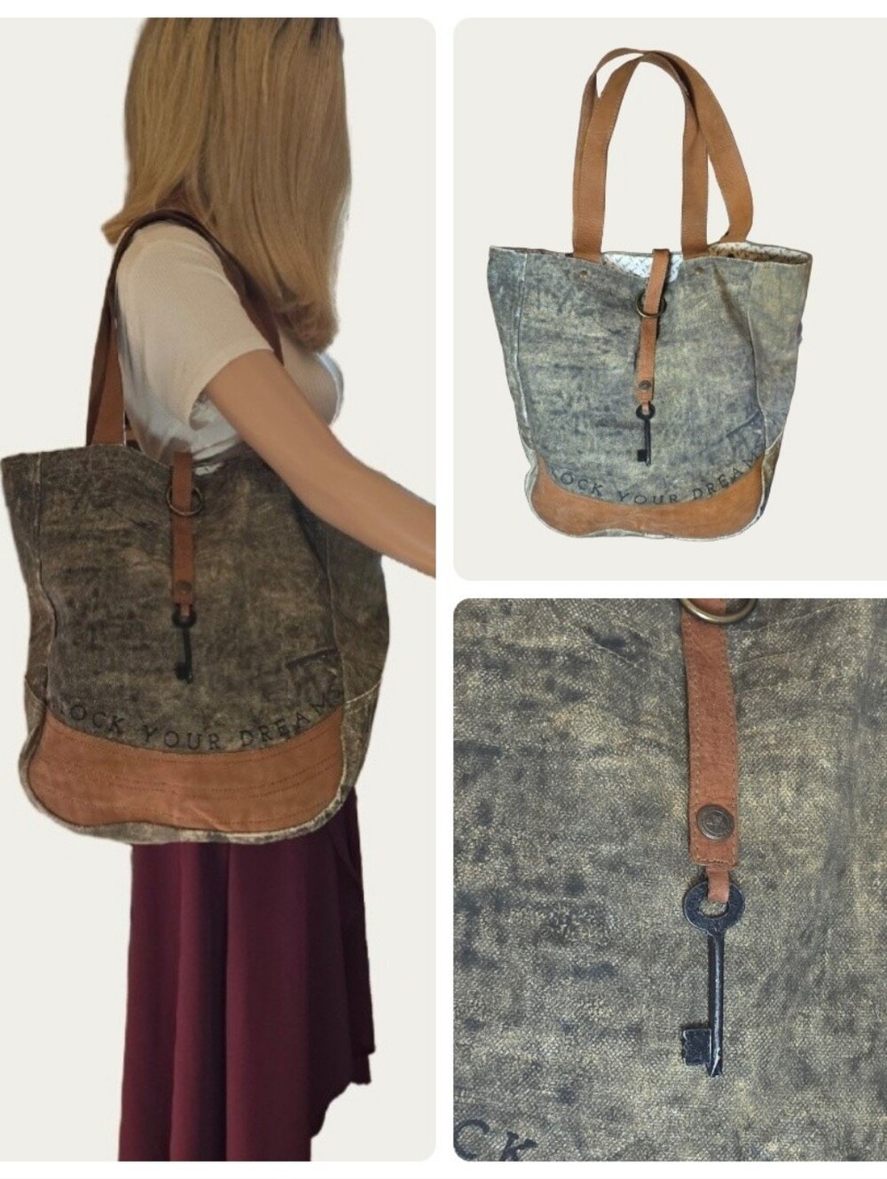 Mona B "Unlock Your Dreams" Upcycled Canvas Tote Bag – EUC